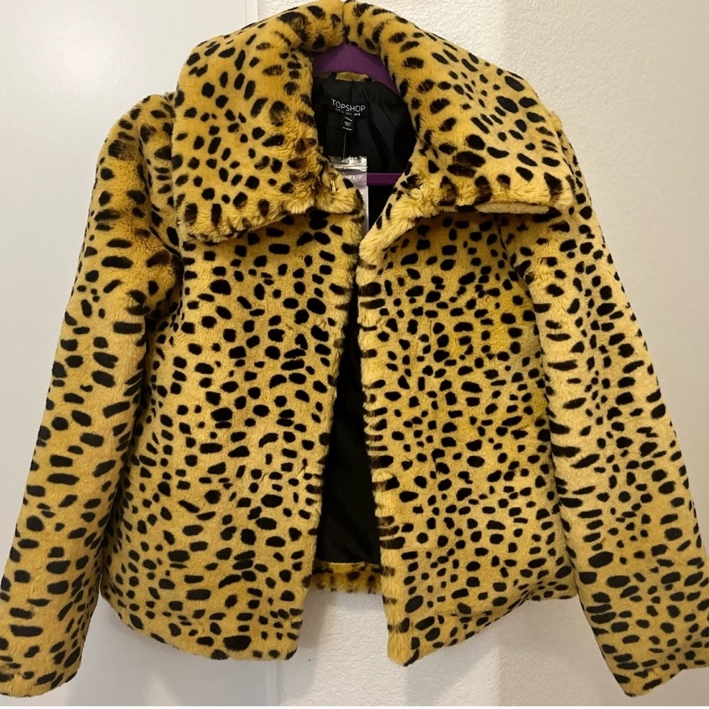 Top Shop Leopard Print Cropped Coat